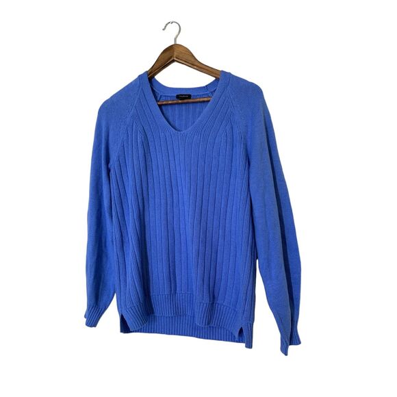 Talbots Blue Tan Ribbed V Neck Sweater Womens Sz S Soft Stretchy - Picture 8 of 14